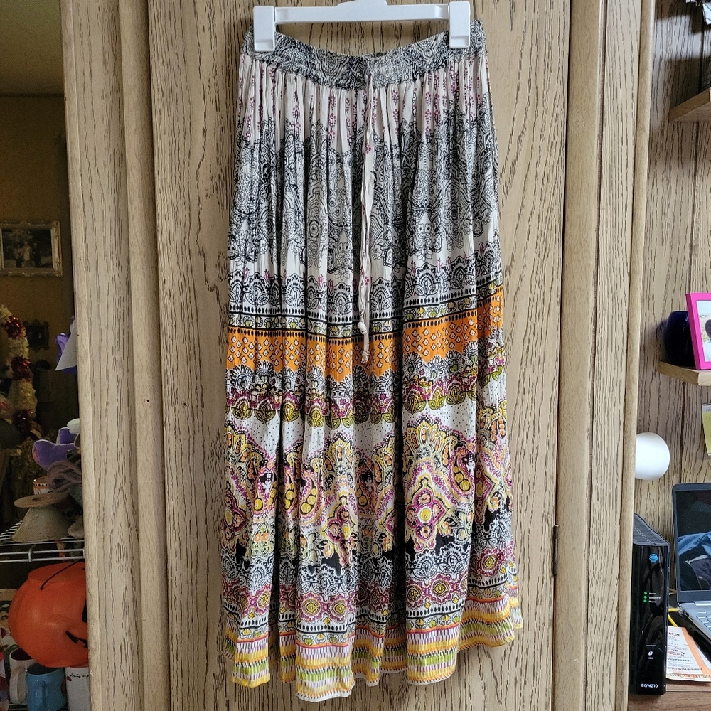 VTG Y2K Maxi Skirt India Eastern Print Festival Fairy Gypsy Boho Floral Flowy M - Picture 6 of 11